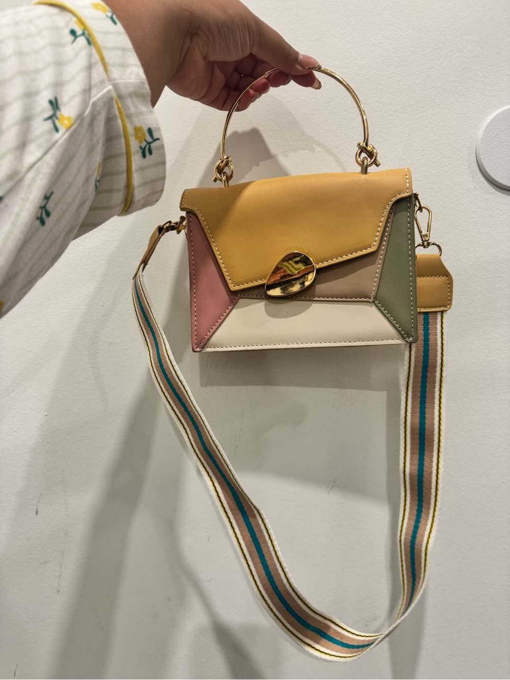 Colorblock Top-Handle Crossbody Bag - Mustard, Pink, Olive, Cream